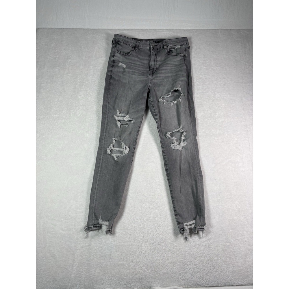American Eagle Jeans Womens 14 Super Hi Rise Jegging Gray Distressed Legging